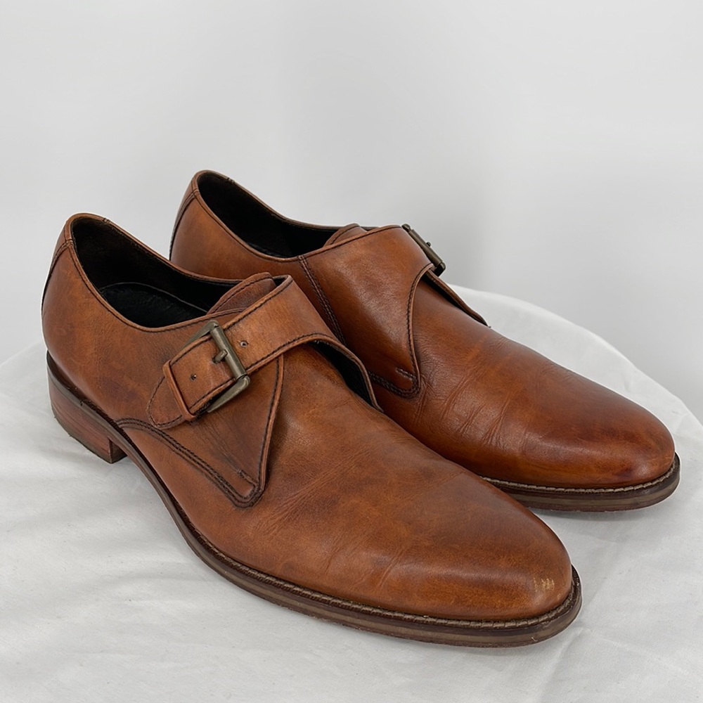 COLE HAAN - Gold Hardware Burnt Tip Single Monk Strap Loafers - 11